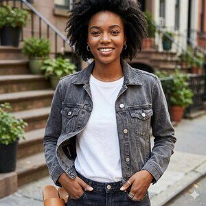 H&M Divided Grey Wash Denim Jacket 100% Cotton Size 6